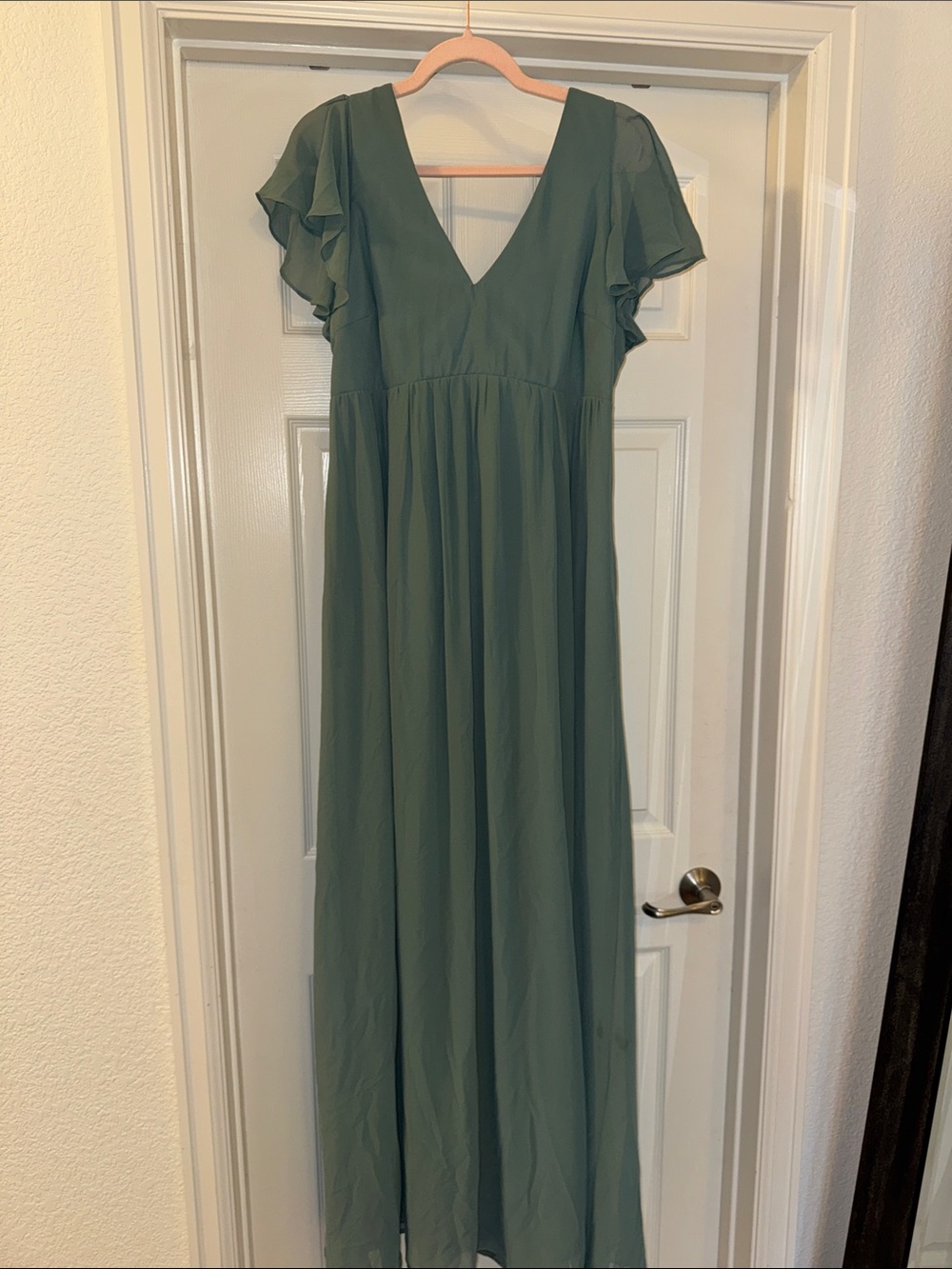 Birdy Grey Sage Green V-Neck Flutter Sleeve Maxi Dress